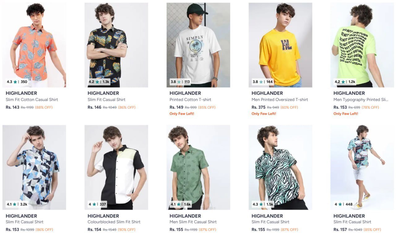 Myntra 88 On Highlander Men Clothing Shirts T