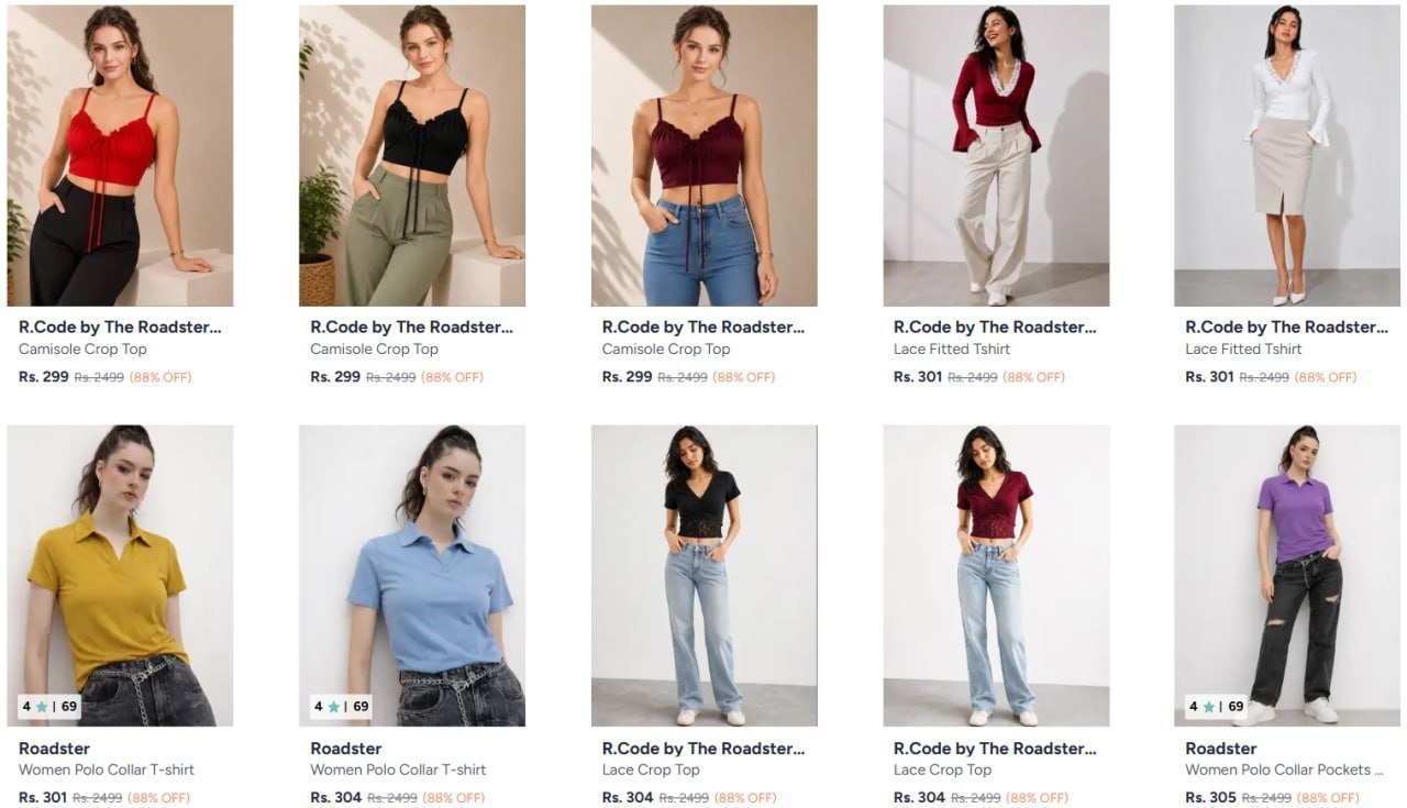 Myntra 89 On Roadster T-shirts Women S Men S