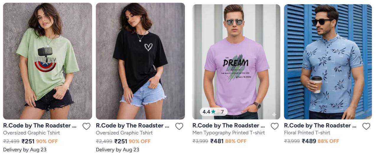 Myntra 90 On Roadster T-shirts Women S Men S
