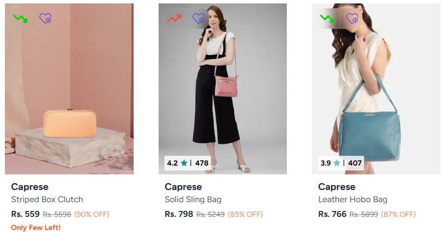 Myntra 90 On Women Caprese Handbags Starting 