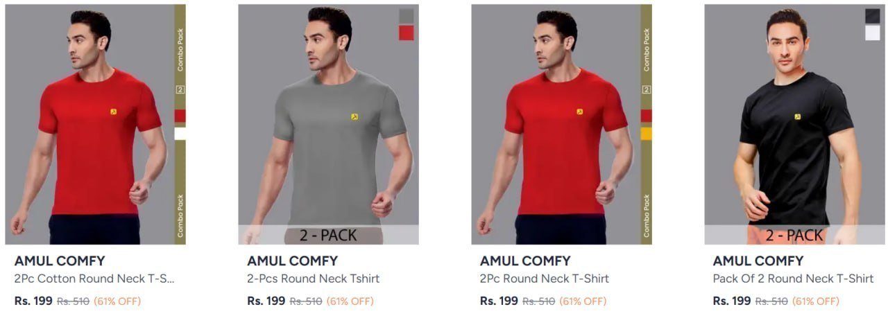 Myntra Amul Comfy (pack Of 2) T-shirts 199