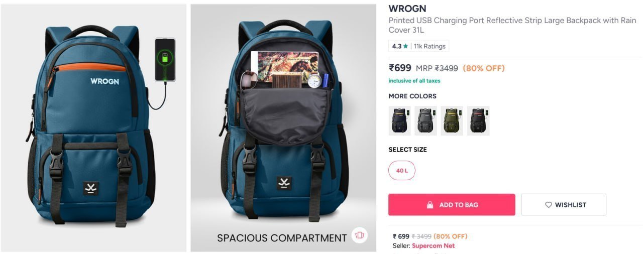 Myntra Backpack Wrogn Printed Usb Charging Po