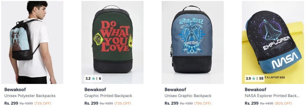 Myntra Bewakoof Bagpacks 299