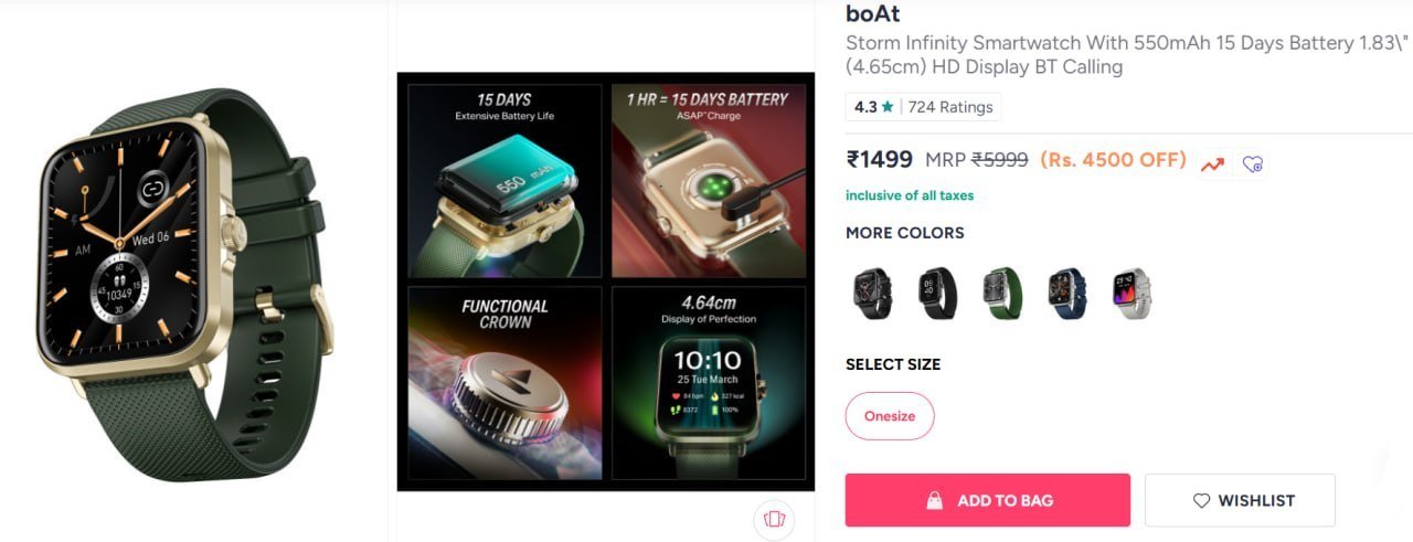Myntra Boat Smartwatches Storm Infinity Jade 