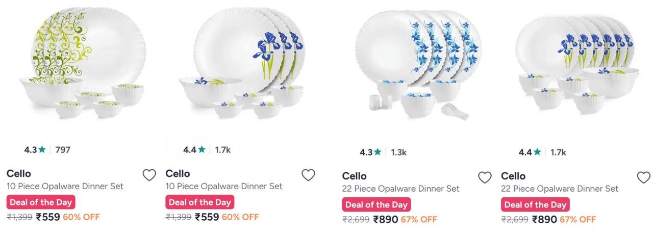 Myntra Cello Borosil Dinner Set Starts 559