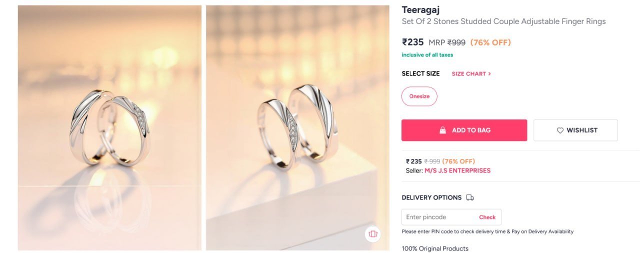 Myntra Couple Rings Teeragaj Set Of 2 Stones 