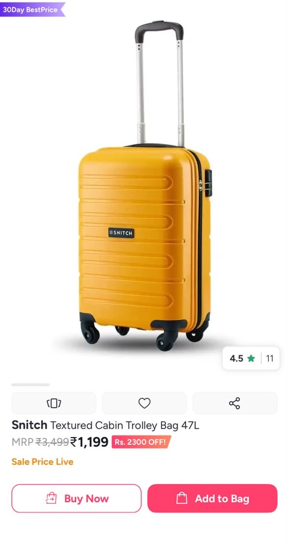 Myntra Crazy Dropsnitch Trolley Starting 1199 -