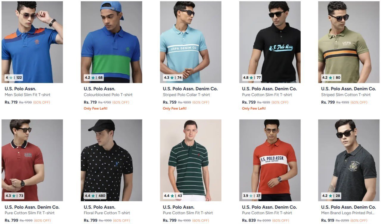 Myntra Flat 60-65 On U S Polo Assn Men Clothi