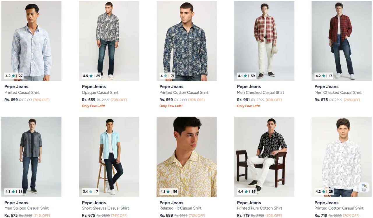 Myntra Flat 70-75 On Pepe Jeans Clothing Shir