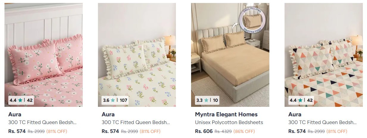 Myntra Frilled Bedsheet At Min 70 Additional 
