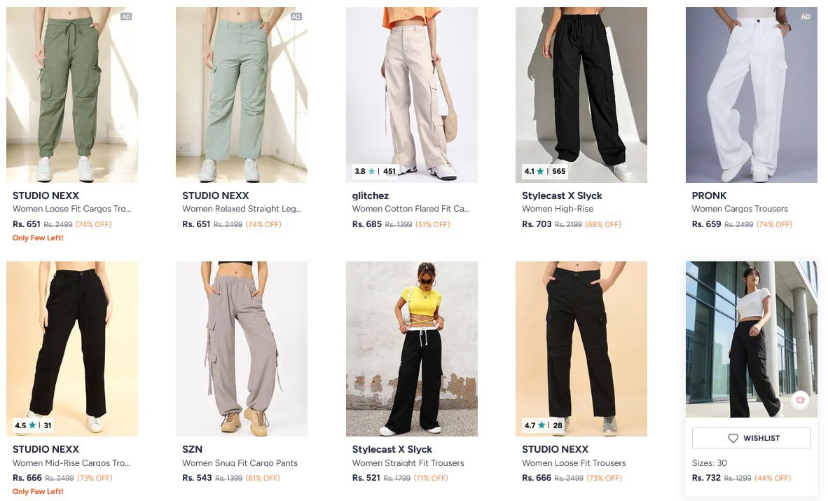 Myntra Fwd Genz Collection Cargo Trousers Starting