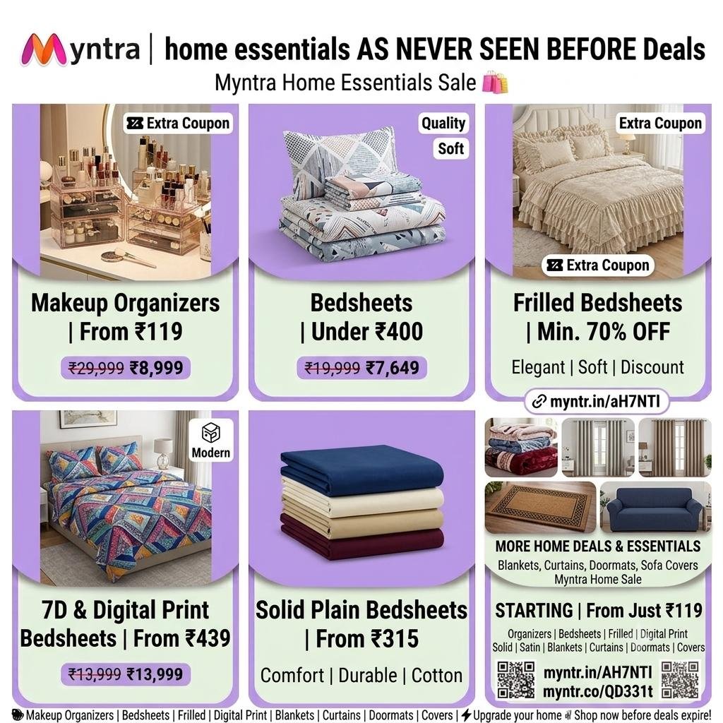 Myntra Home Essentials Sale Starting From Just 119