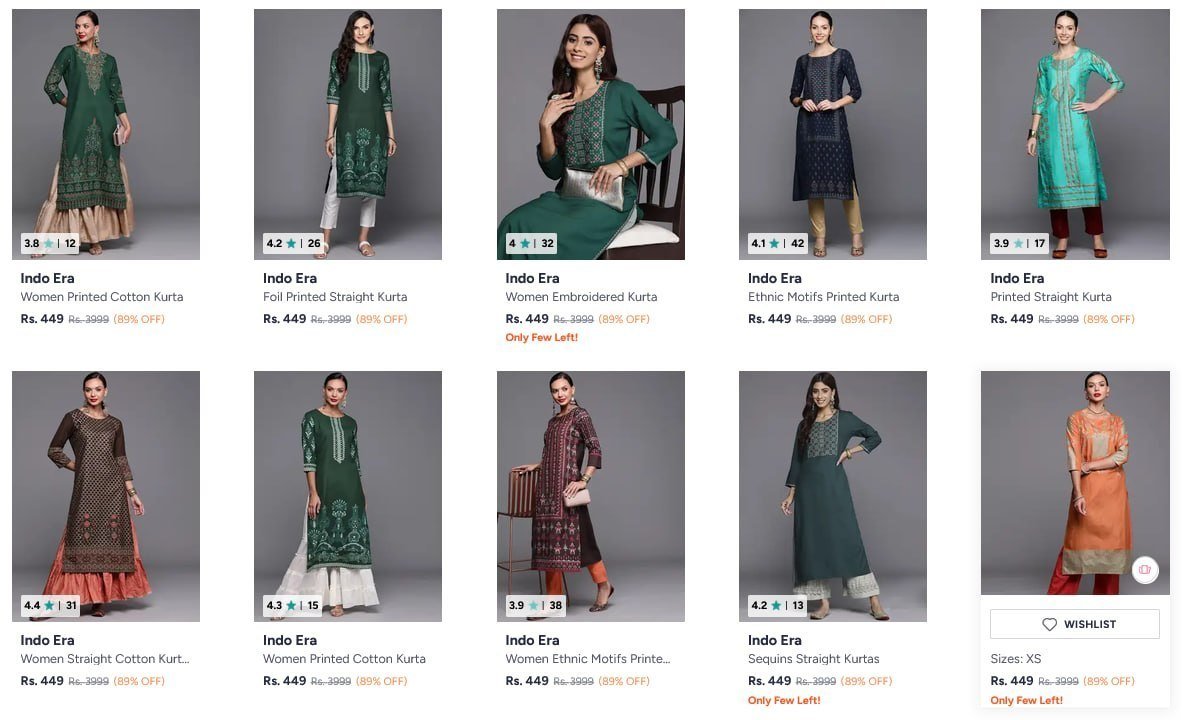 Myntra Indo Era Ethnic Wear Sale Up To 80 Kurta Se