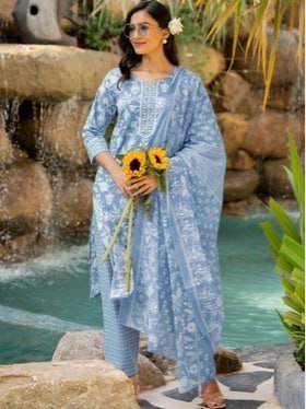 Myntra Kalini Women Blue Pure Cotton Kurta Set 904