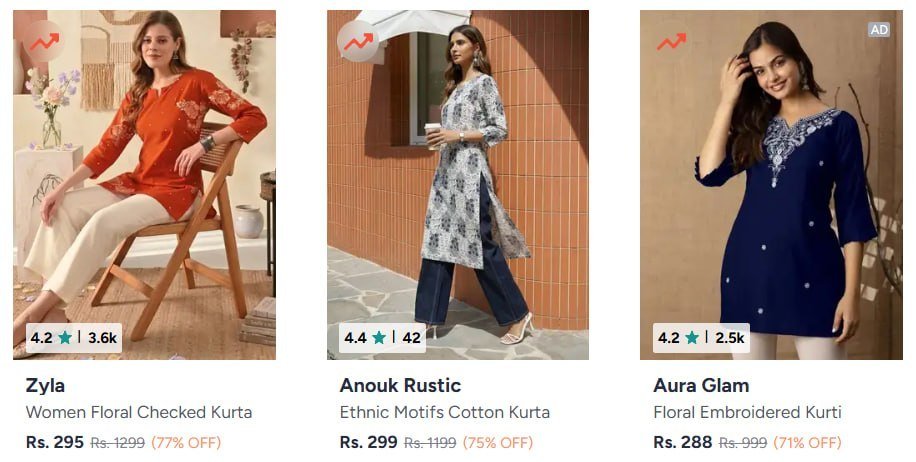 Myntra Kurta Kurtis Under 299- Kurta Sets Under 69