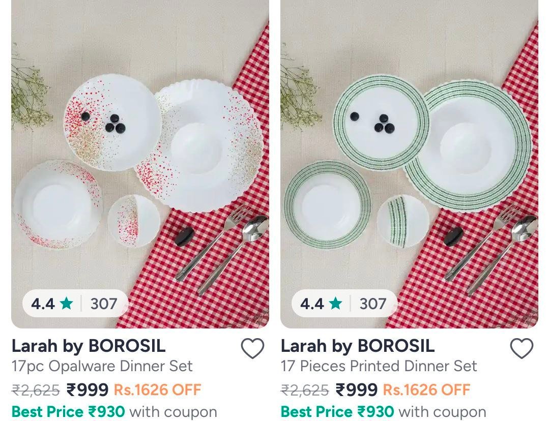 Myntra Larah By Borosil Dinner Set Starts 999