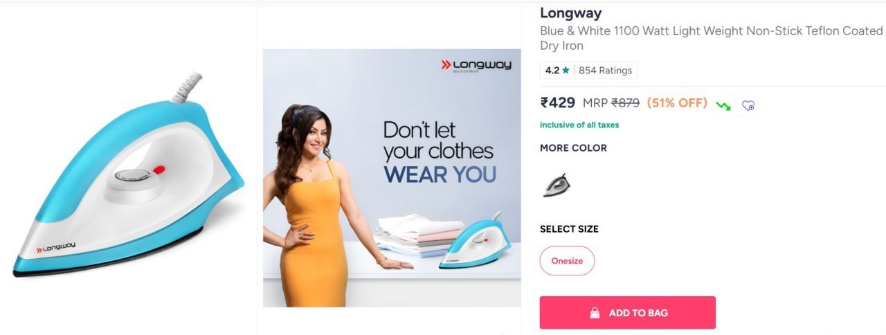 Myntra Longway 1100w Dry Irons At 429 Longway