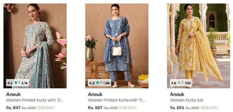 Myntra Loot 3 Pcs Kurta Sets Under 899