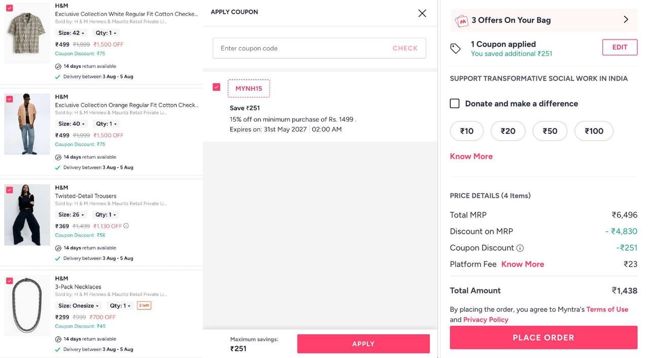 Myntra Loot 75 On H M Clothing Extra 15 Men W