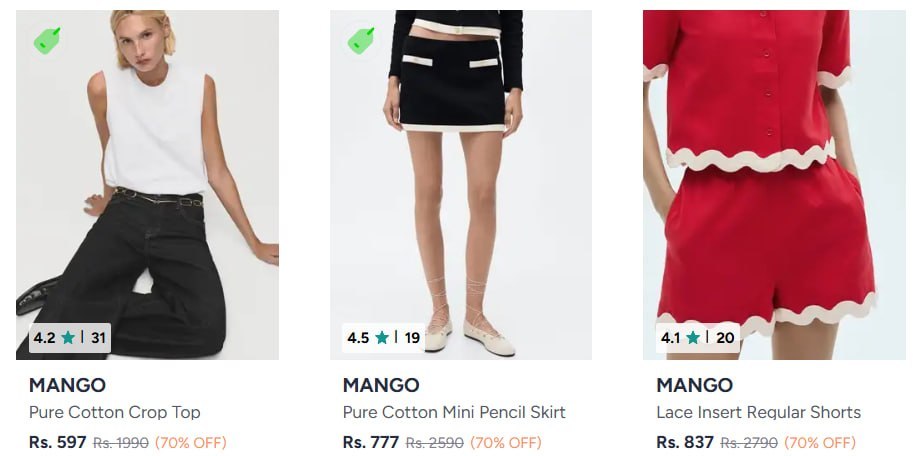 Myntra Loot Flat 70 On Mango Clothing (premium Brand) Women Men Kids - myntra deals today india