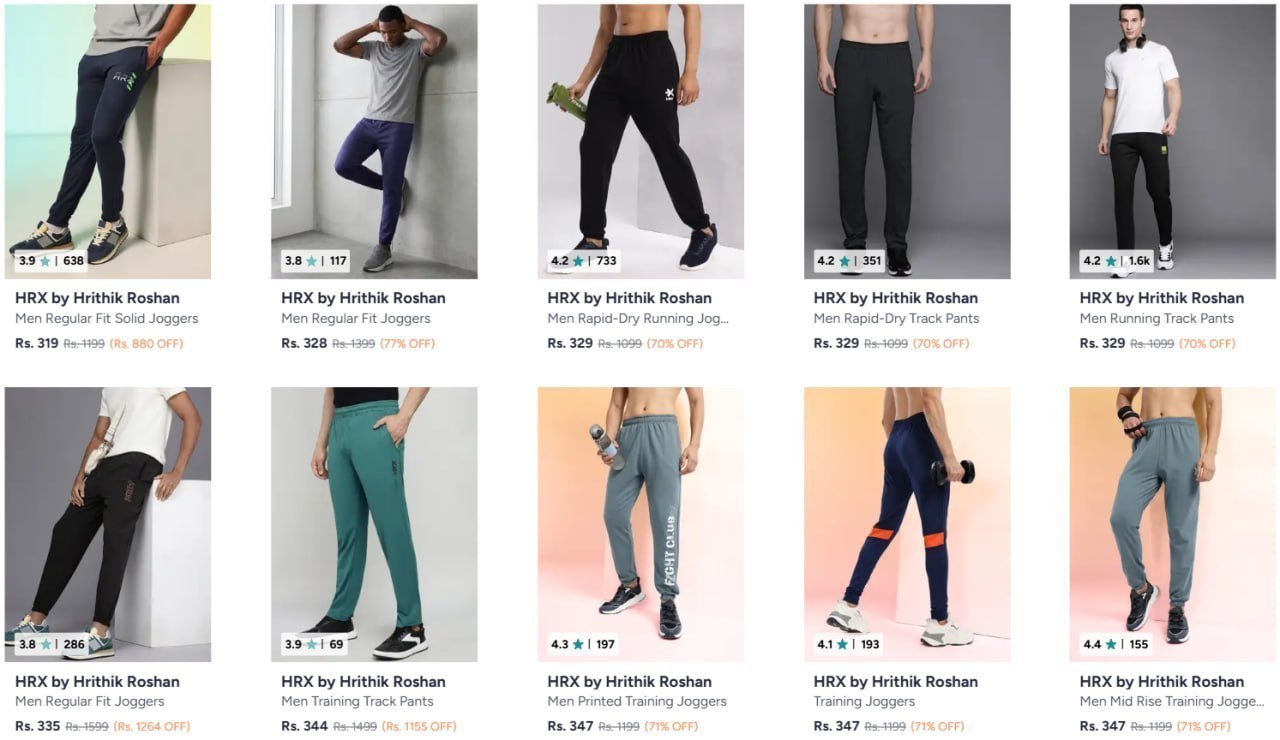 Myntra Min 70 On Hrx Men Clothing Trackpants 