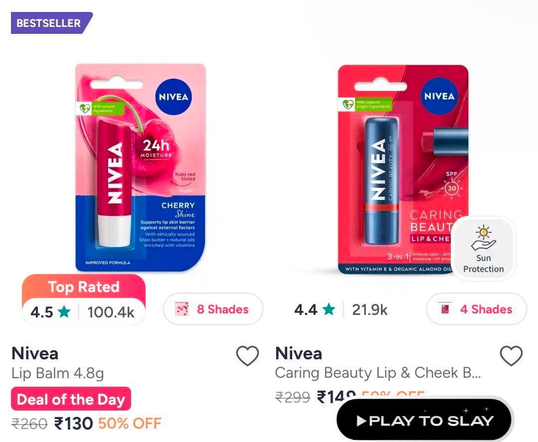 Myntra Nivea Min 50 Biotique Min 45 Park Avenue Mi
