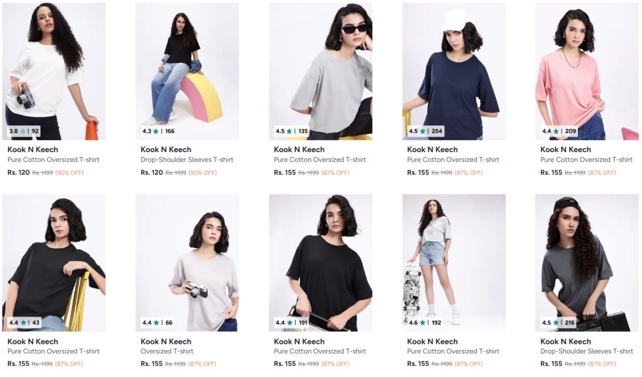 Myntra Oversized T-shirts Starts Rs 120men S 