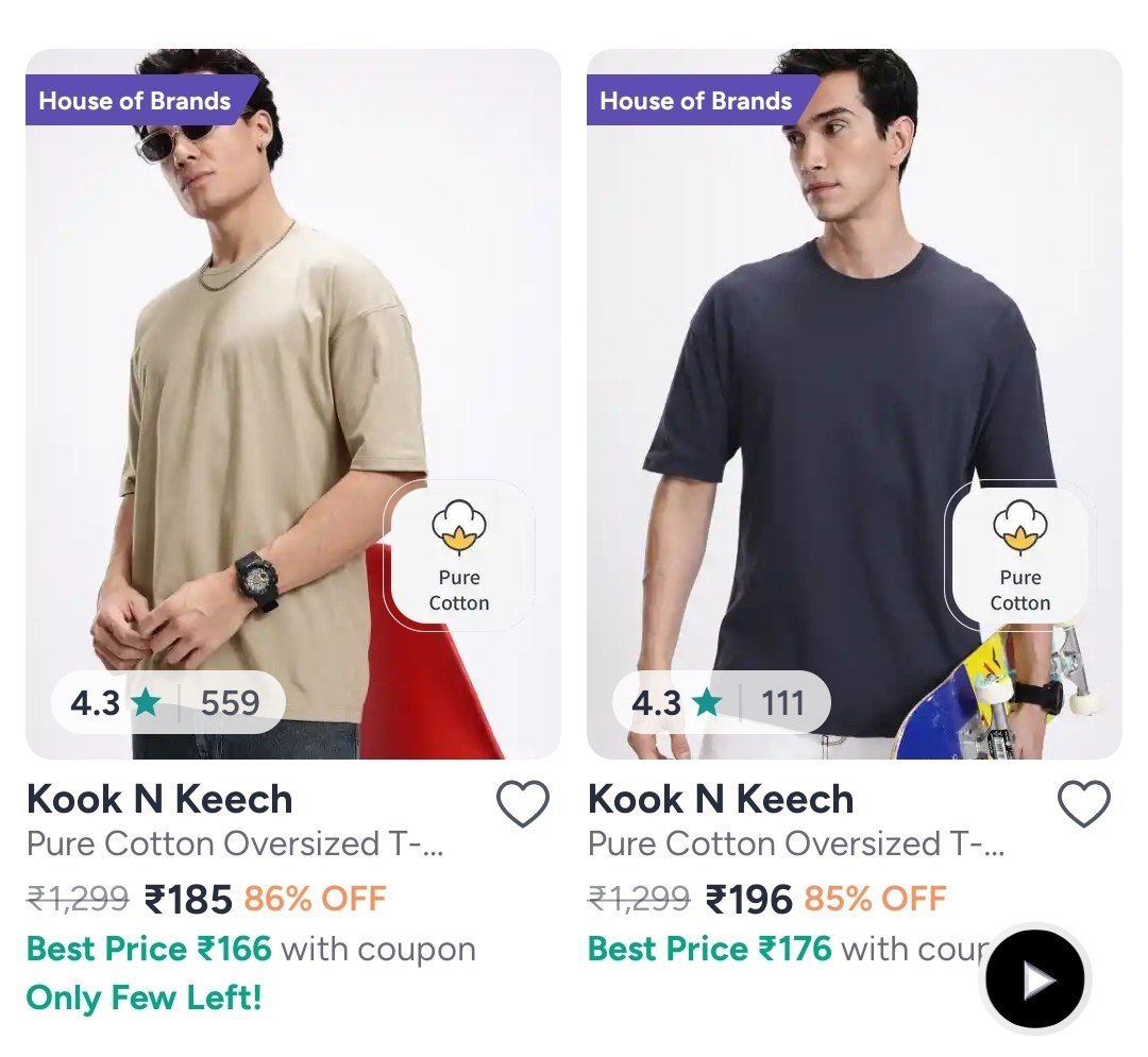 Myntra Oversized T-shirts Starts Rs 185men S 