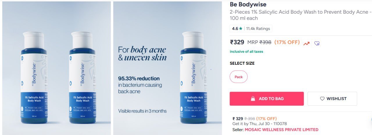 Myntra Pack Of 2 Be Bodywise Sa Body Wash At 329 -