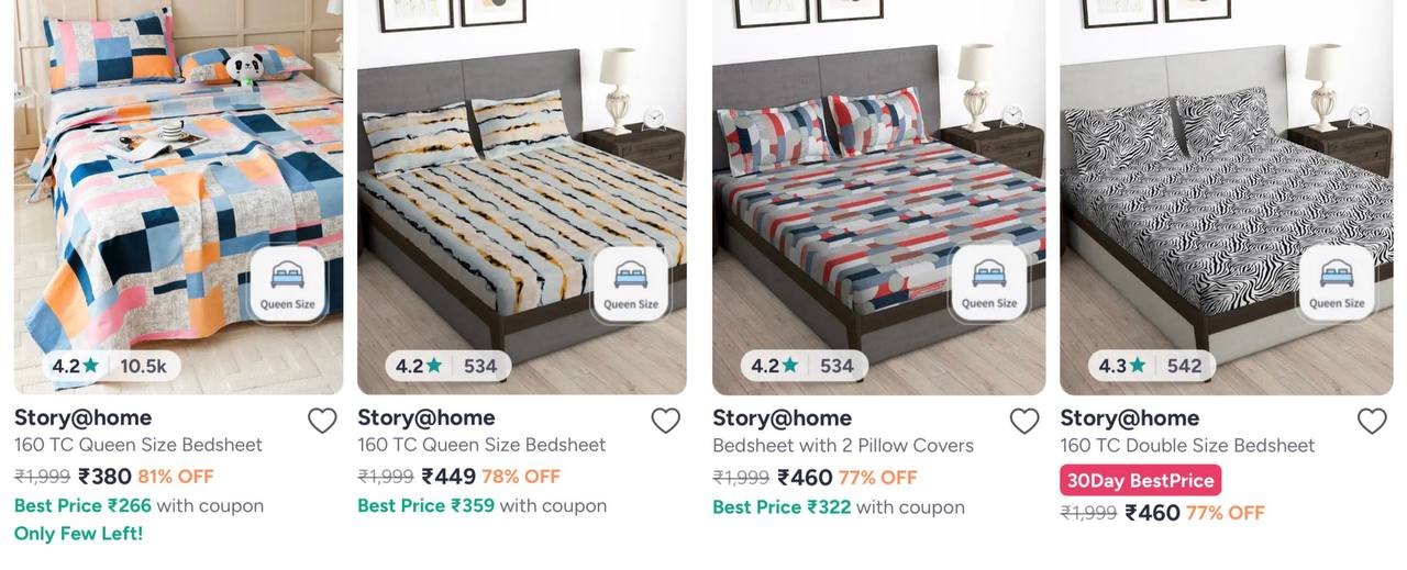 Myntra Premium Double Bedsheet Set Starts 380
