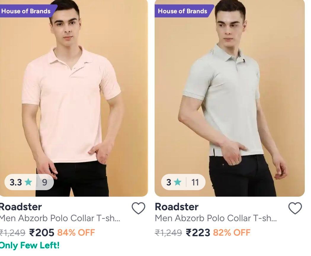 Myntra Roadster Men Polo T-shirts Starts 205