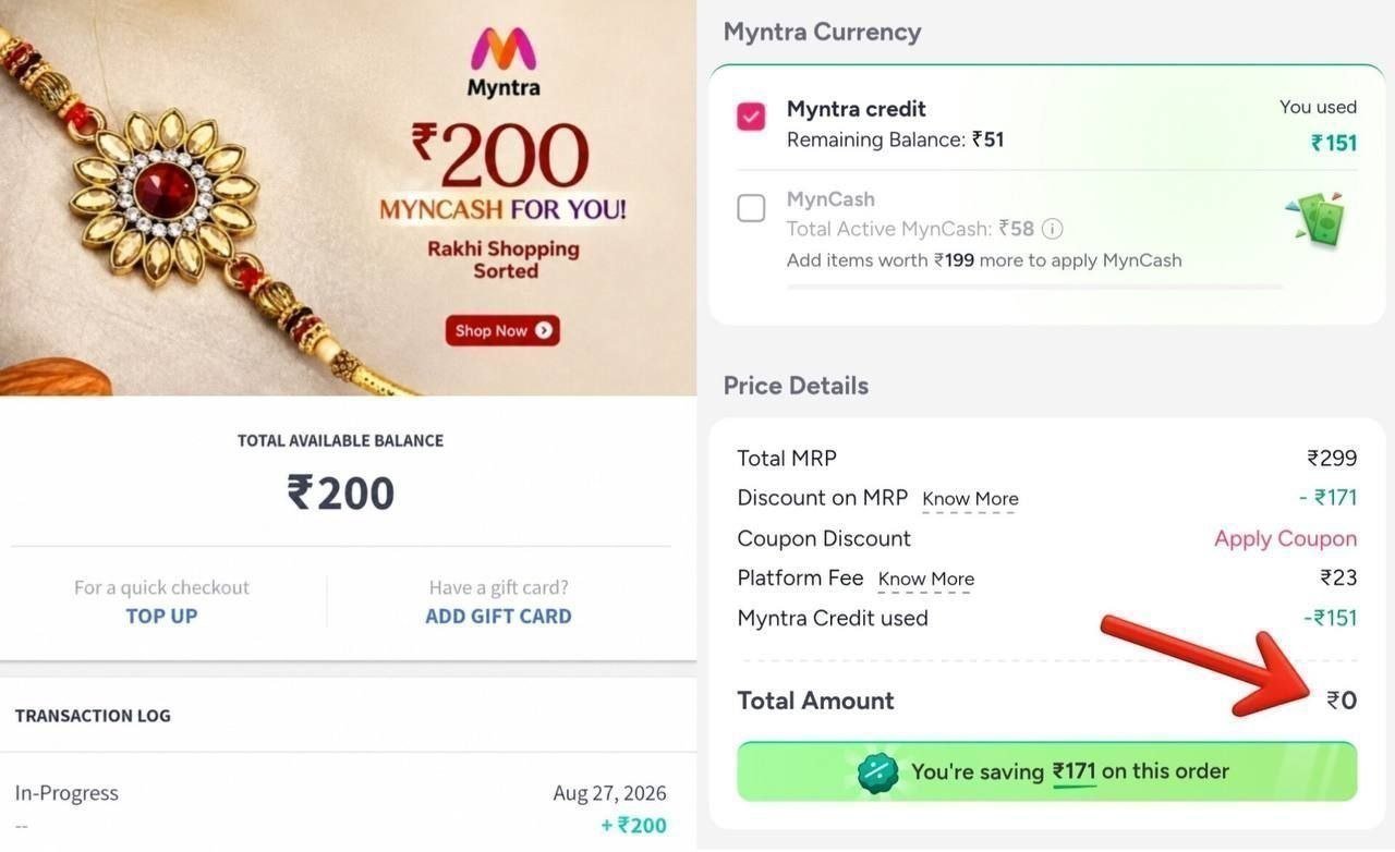 Myntra Rs 200 Myncash Added For Selected Account 1