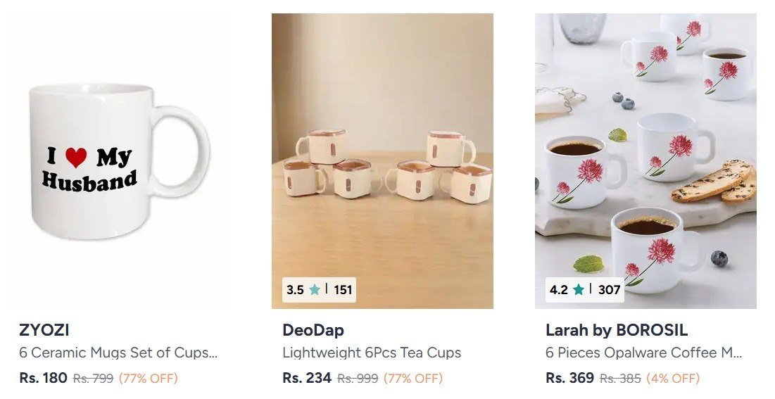 Myntra Set Of 6 Tea Cup Start 180