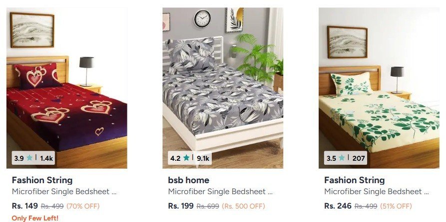 Myntra Single Bedsheets Starting 149 Doube Bedshee