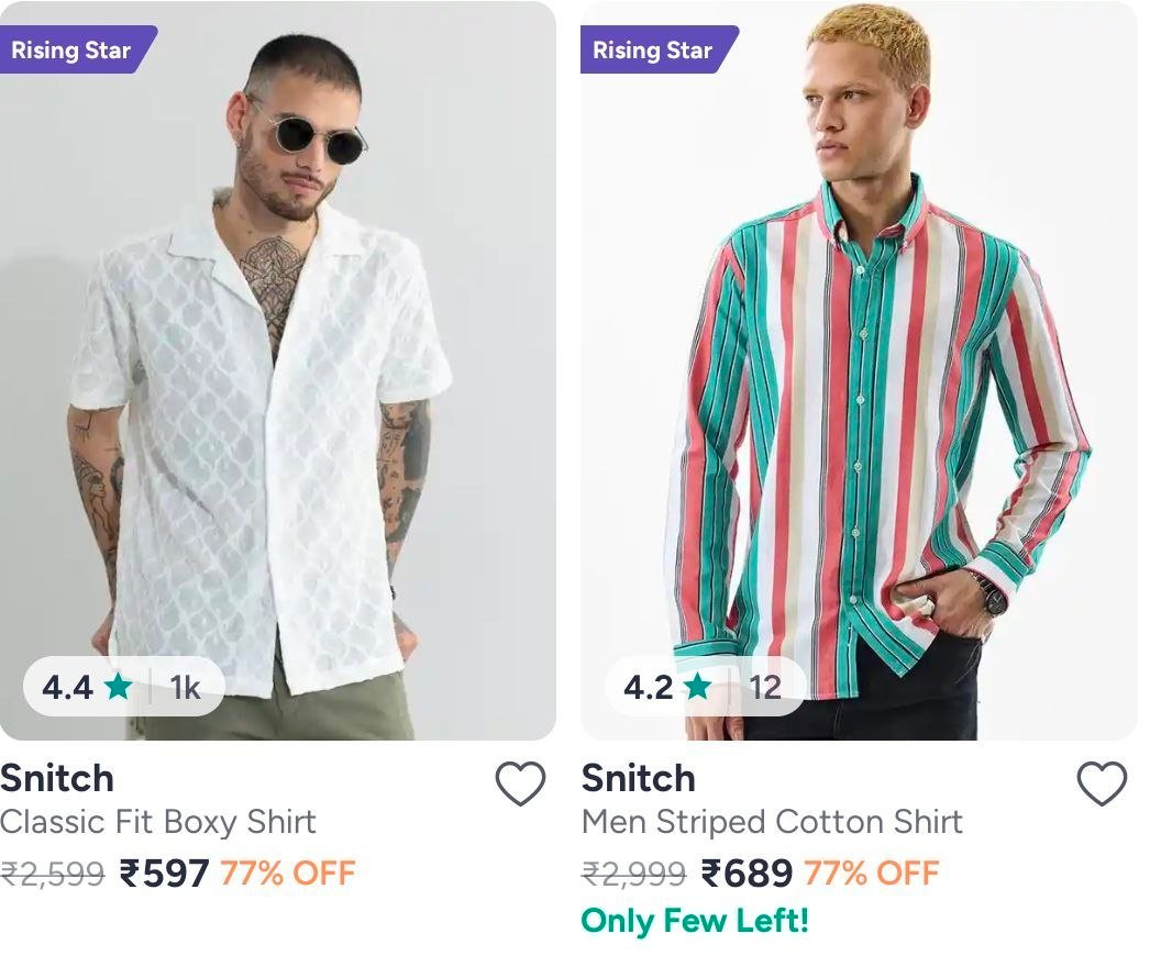 Myntra Snitch Men S Clothing - Up To 77