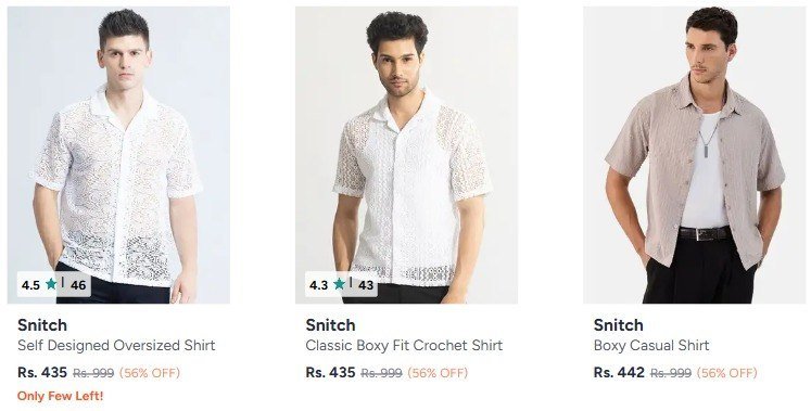 Myntra Snitch Men Shirts From 435