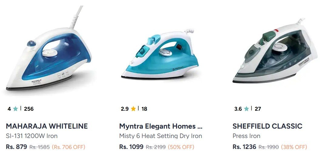 Myntra Steam Irons Starting 849 -bajaj Philips More