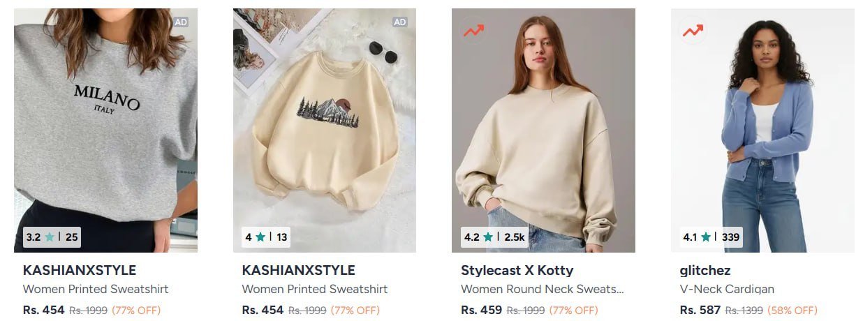 Myntra Sweater And Sweatshirts Under 599- Wom