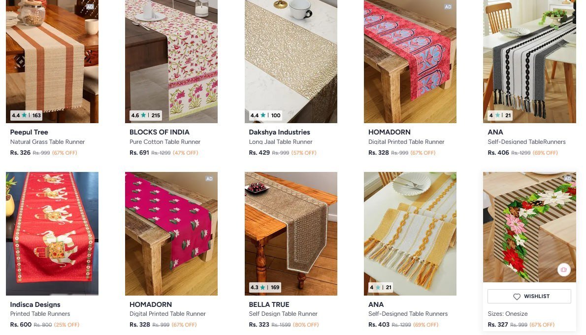 Myntra Table Runners Sale Starting From Just 249 Up To 80 Extra