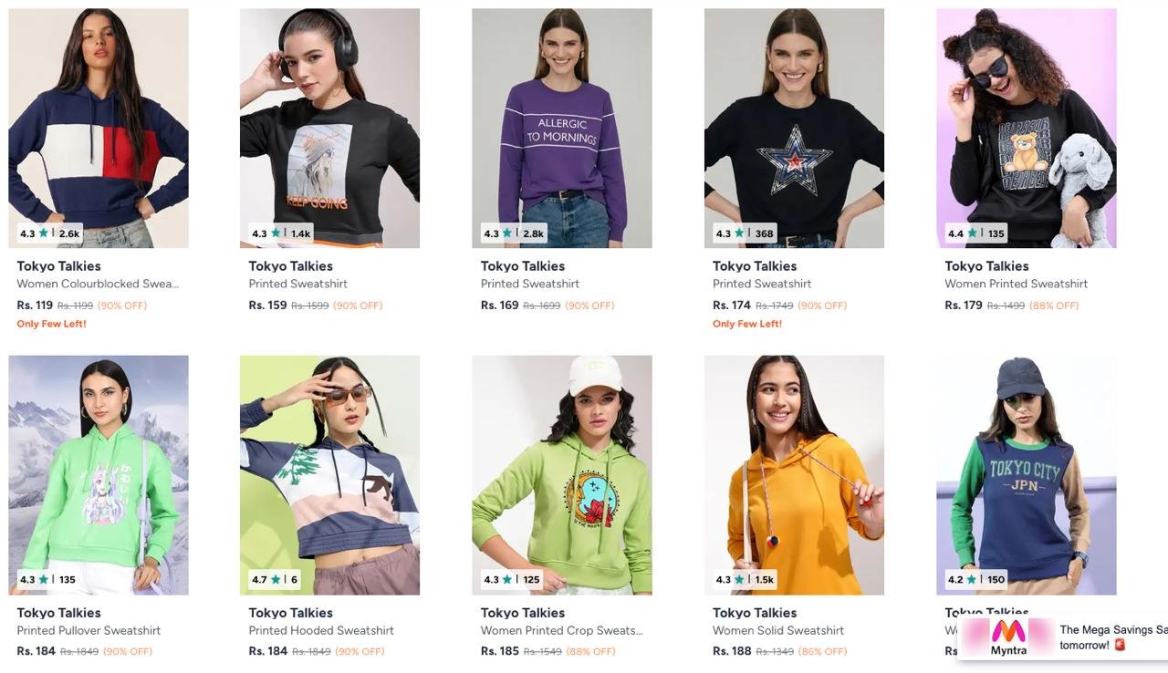 Myntra Tokyo Talkies Sweatshirts Sale Startin