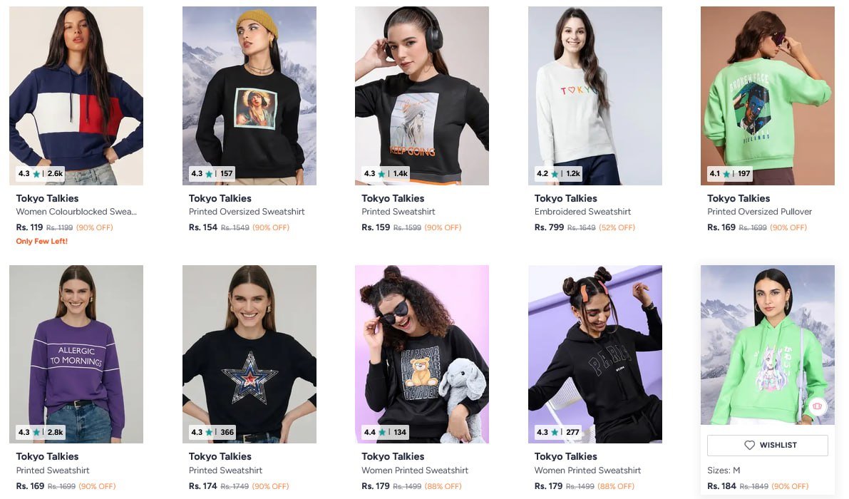Myntra Tokyo Talkies Sweatshirts Starting From Jus