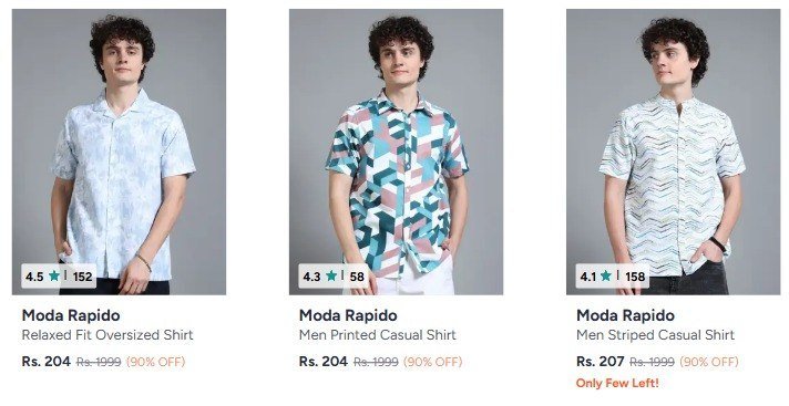 Myntra Unisex Moda Rapido - Shirts Under 349 Link