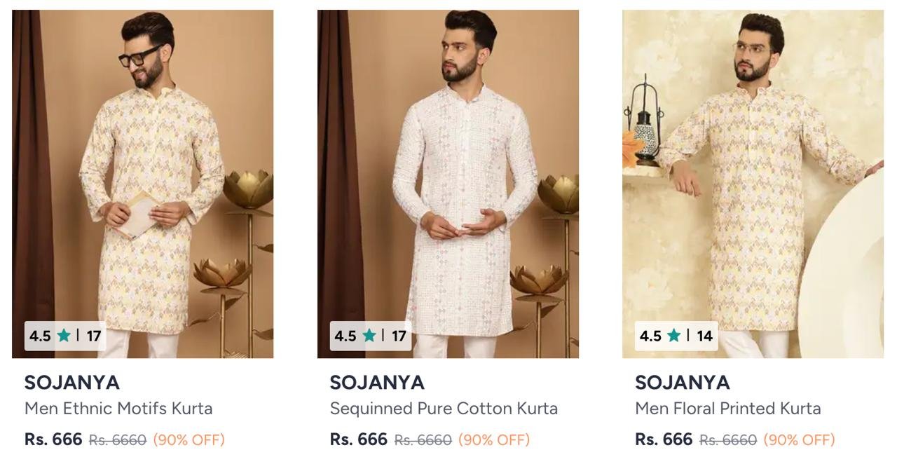 Myntra Up To 90 - Sojanya Men Kurta