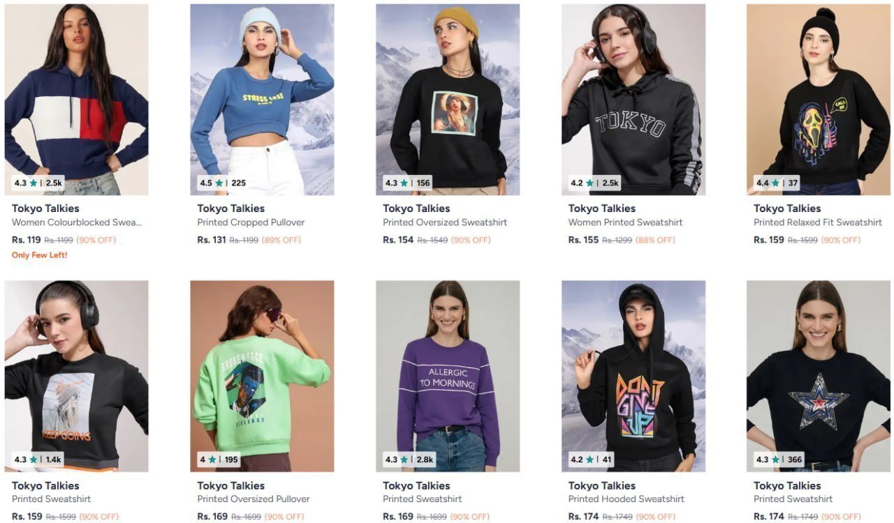 Myntra Womens Sweatshirt Starts 119