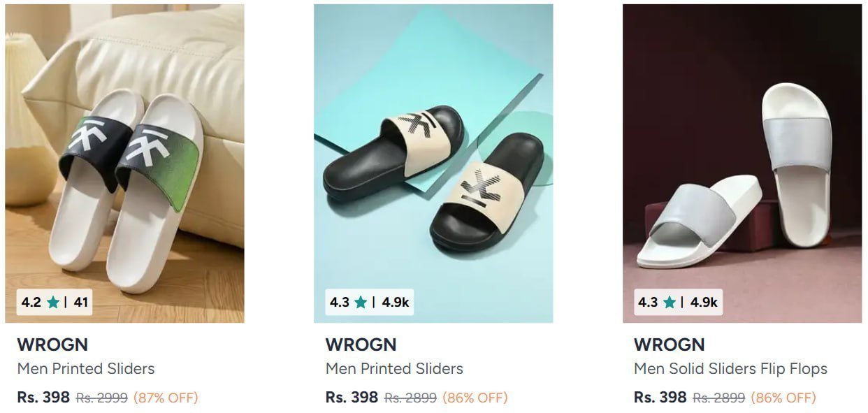 Myntra Wrogn Sliders Start 398