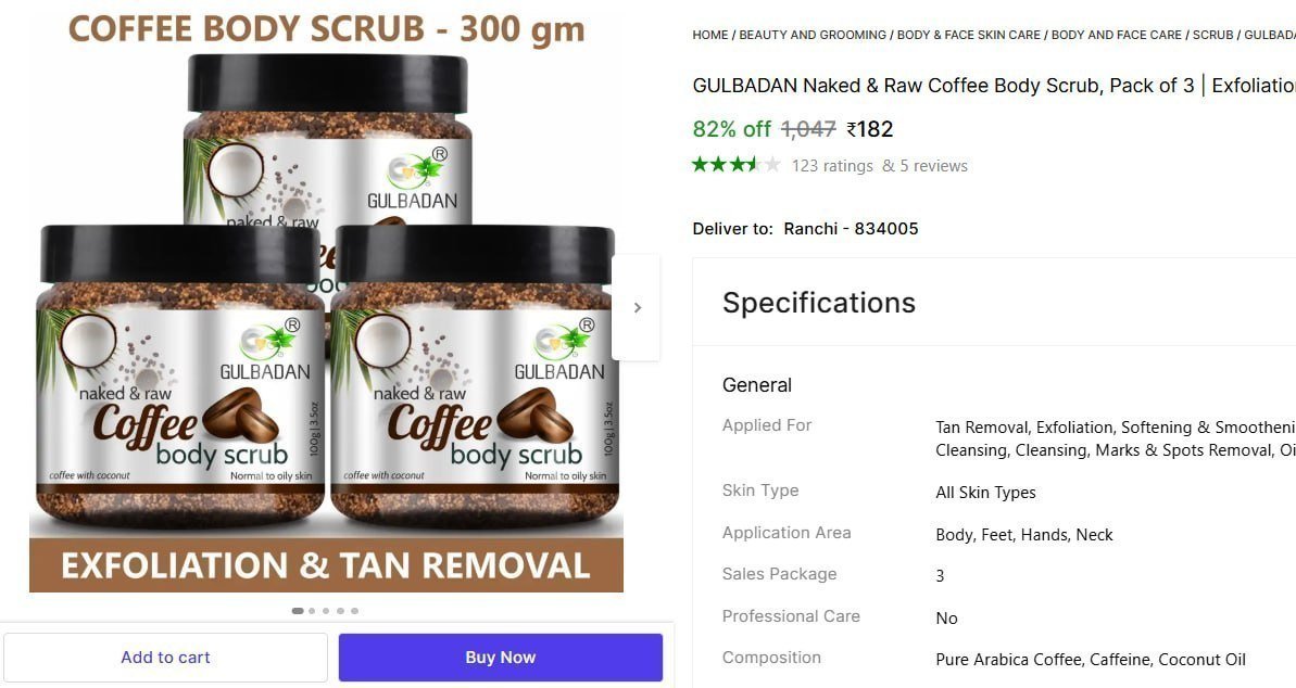 Naked Raw Coffee Body Scrub Pack Of 3 (300 G)