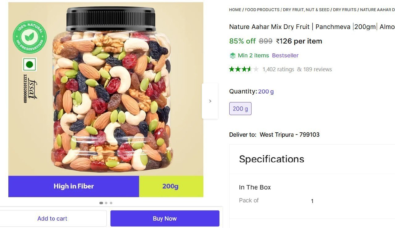 Nature Aahar Mix Dry Fruit 200gm 126 Min Buy 