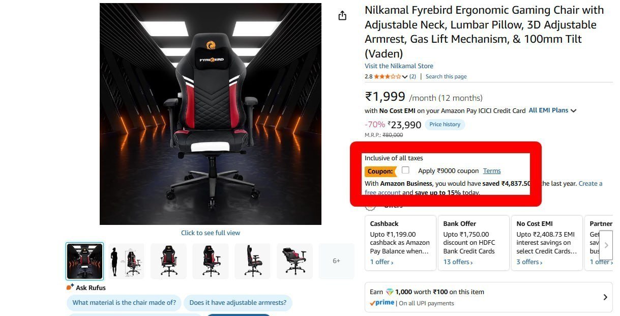 Nilkamal Gaming Chair 11 941 9000 3 049 With Hdfc 