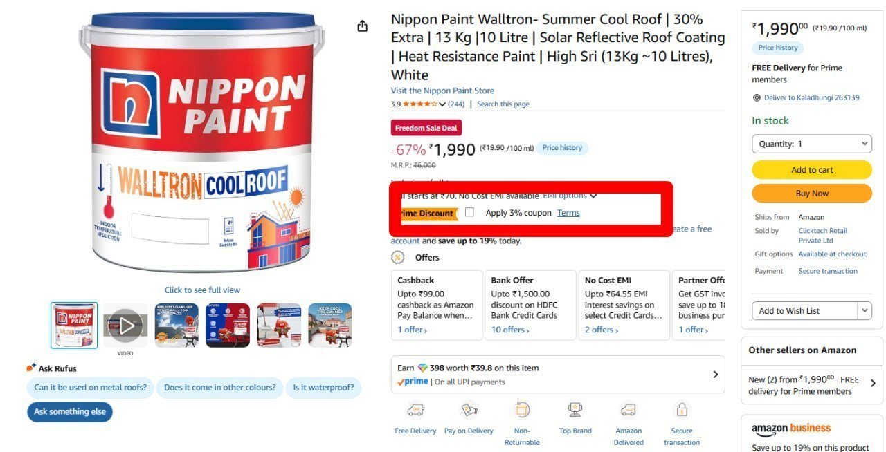 Nippon Paint Walltron 10 Ltr 1990regular Rs 3