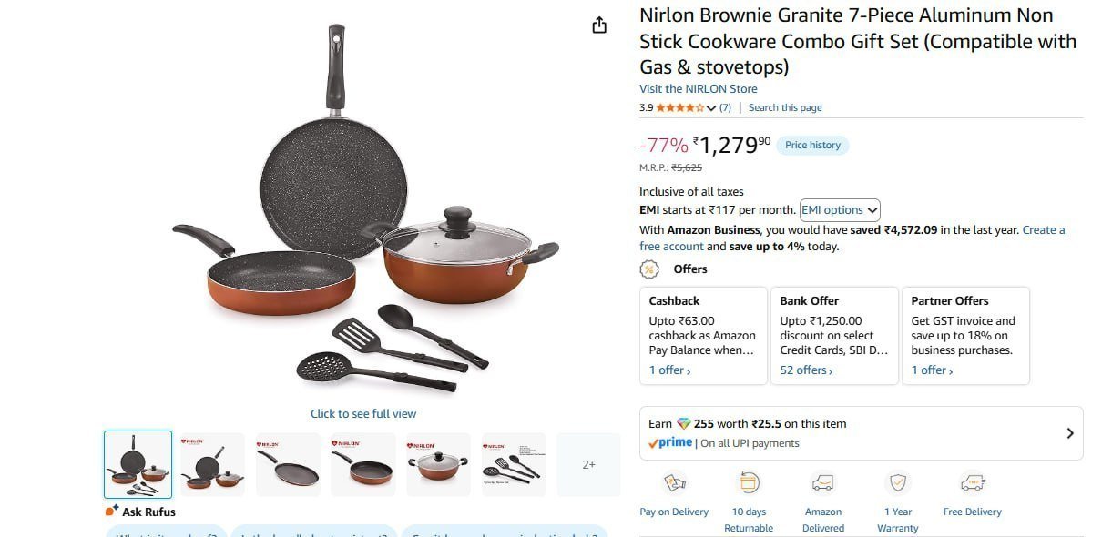 Nirlon 7-piece Aluminum Non Stick Cookware 12